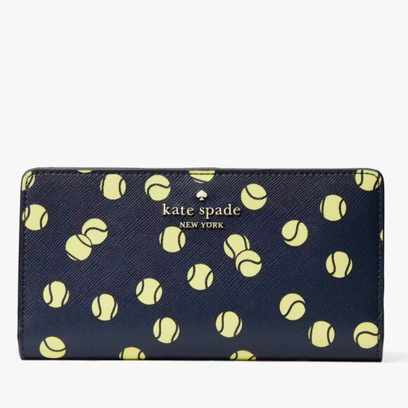 Kate Spade Tennis Toss Large Slim Bifold Wallet - Blazer Blue Tennis Balls KF497 - Picture 5 of 7